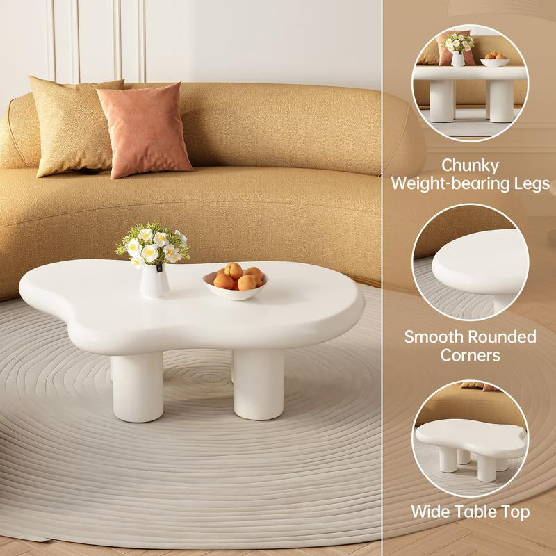 Guyii Cloud Coffee Table, Modern White Coffee Table for Living Room, Cute Irregular Indoor Tea Table with 4 Legs, Easy Assembly