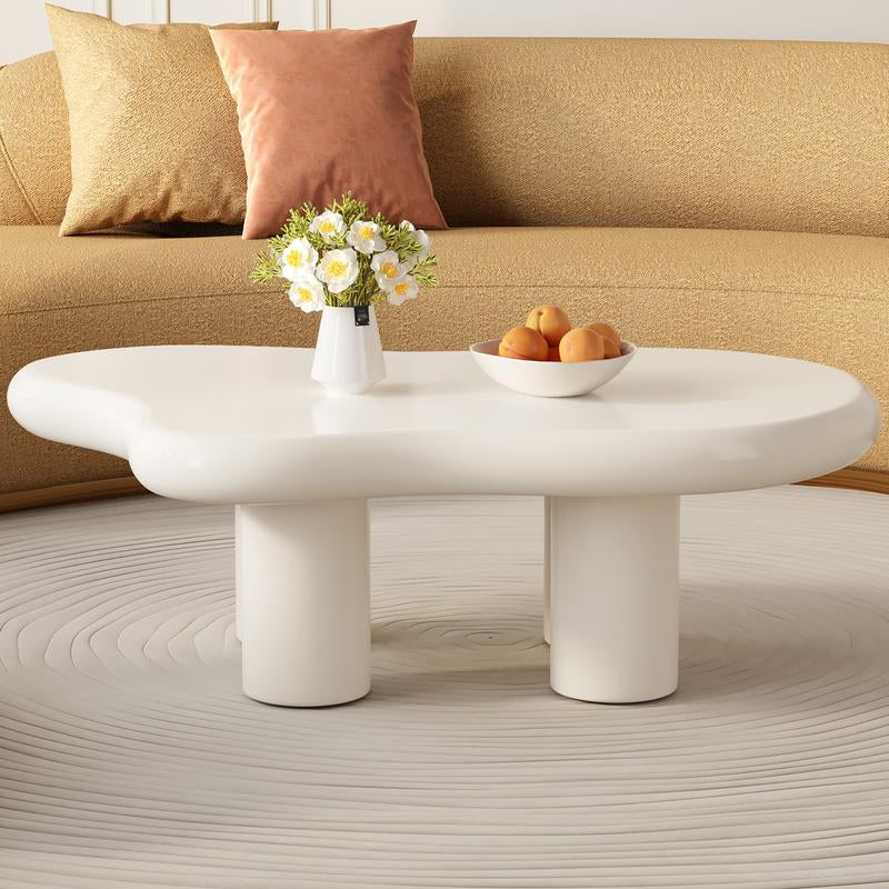 Guyii Cloud Coffee Table, Modern White Coffee Table for Living Room, Cute Irregular Indoor Tea Table with 4 Legs, Easy Assembly