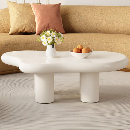 Guyii Cloud Coffee Table, Modern White Coffee Table for Living Room, Cute Irregular Indoor Tea Table with 4 Legs, Easy Assembly